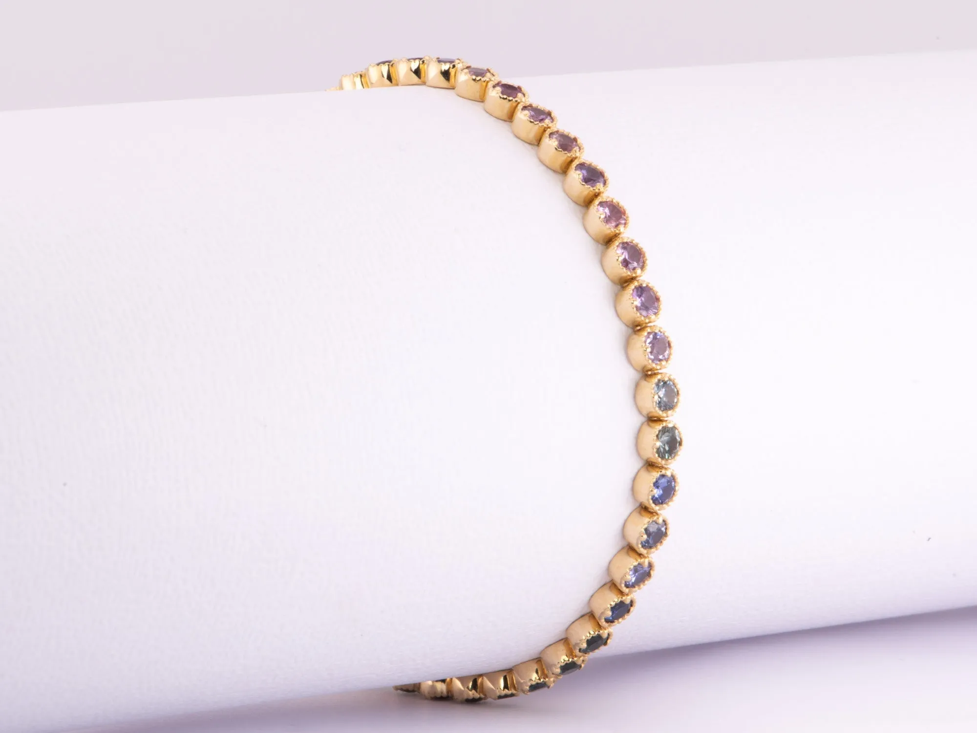 3mm Rainbow Sapphire Bracelet 14K Gold Convertible as Necklace R2069