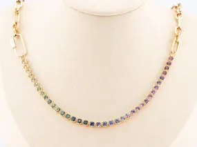 3mm Rainbow Sapphire Bracelet 14K Gold Convertible as Necklace R2069