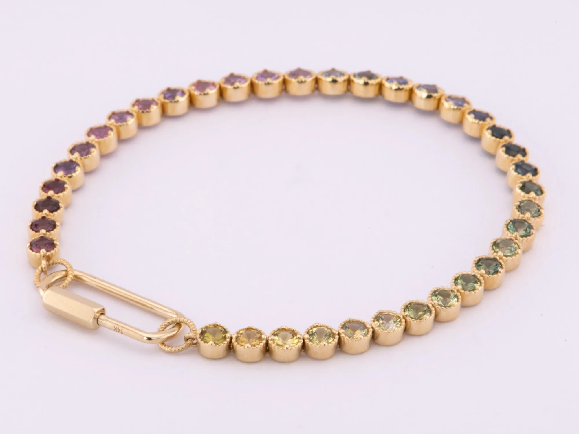 3mm Rainbow Sapphire Bracelet 14K Gold Convertible as Necklace R2069