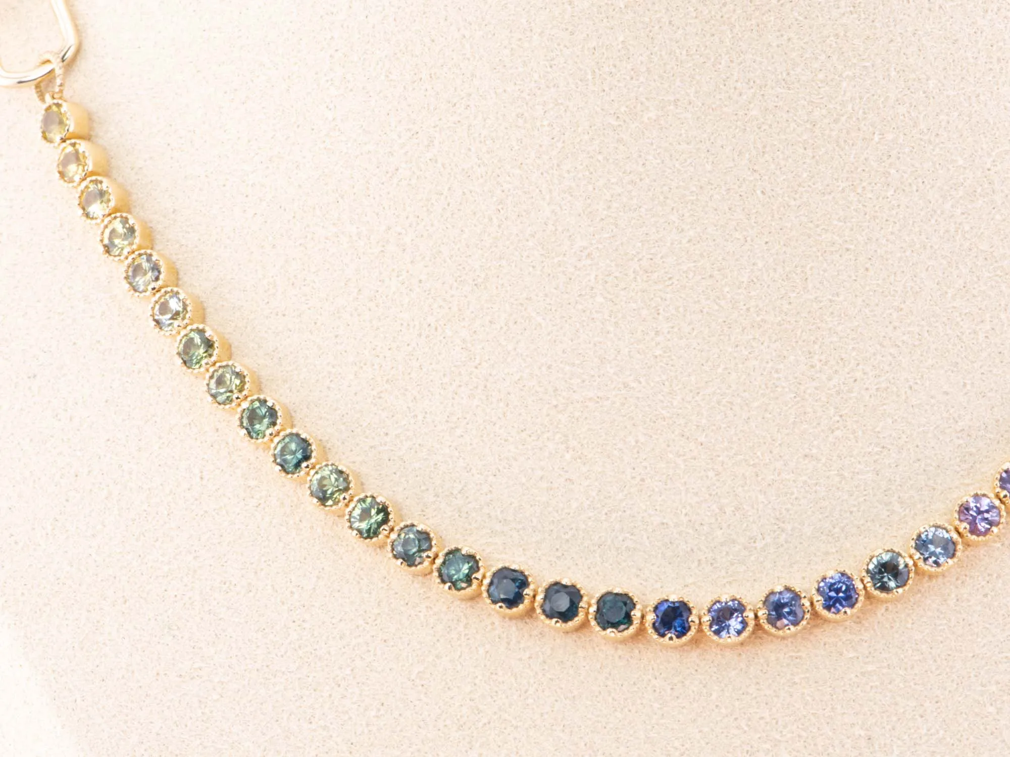 3mm Rainbow Sapphire Bracelet 14K Gold Convertible as Necklace R2069