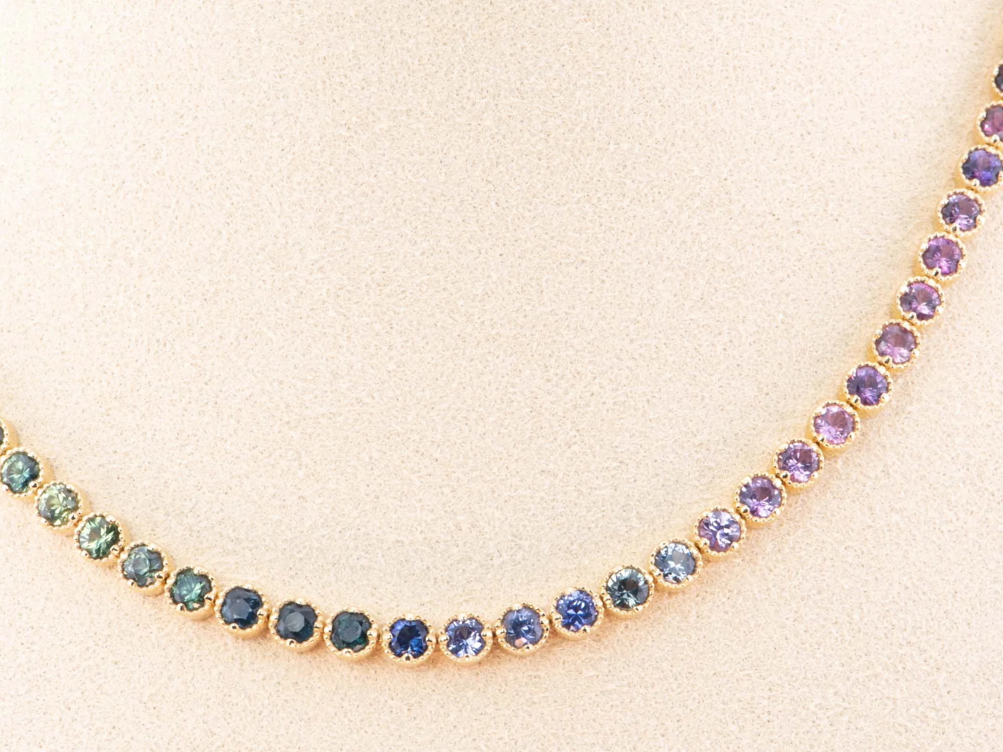 3mm Rainbow Sapphire Bracelet 14K Gold Convertible as Necklace R2069