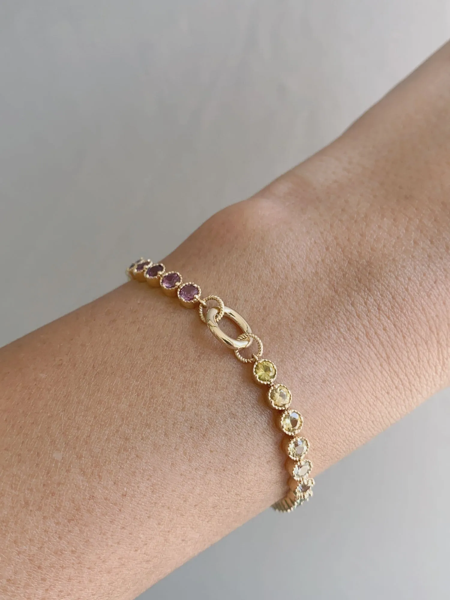 3mm Rainbow Sapphire Bracelet 14K Gold Convertible as Necklace R2069