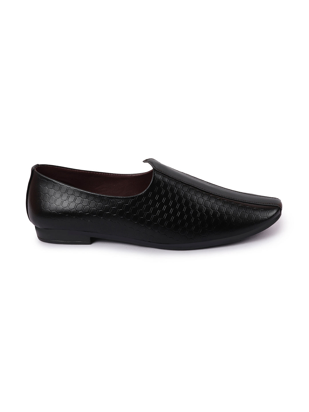 Basics Men Black Embossed Design Ethnic Slip On Juttis and Mojaris