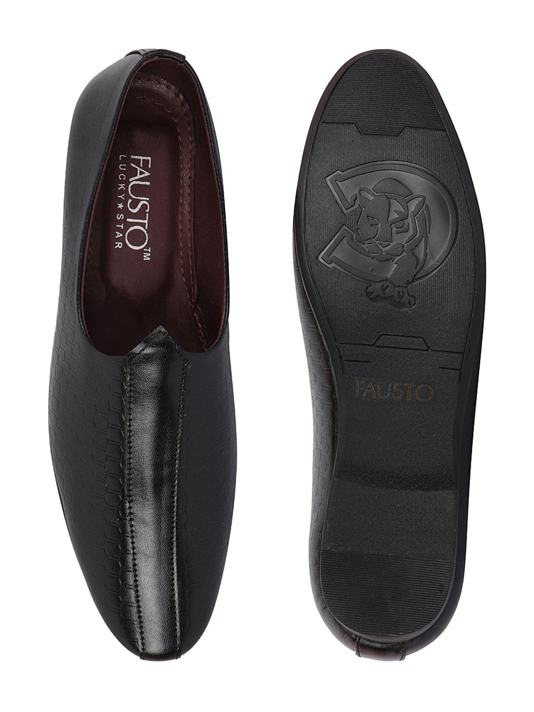 Basics Men Black Embossed Design Ethnic Slip On Juttis and Mojaris