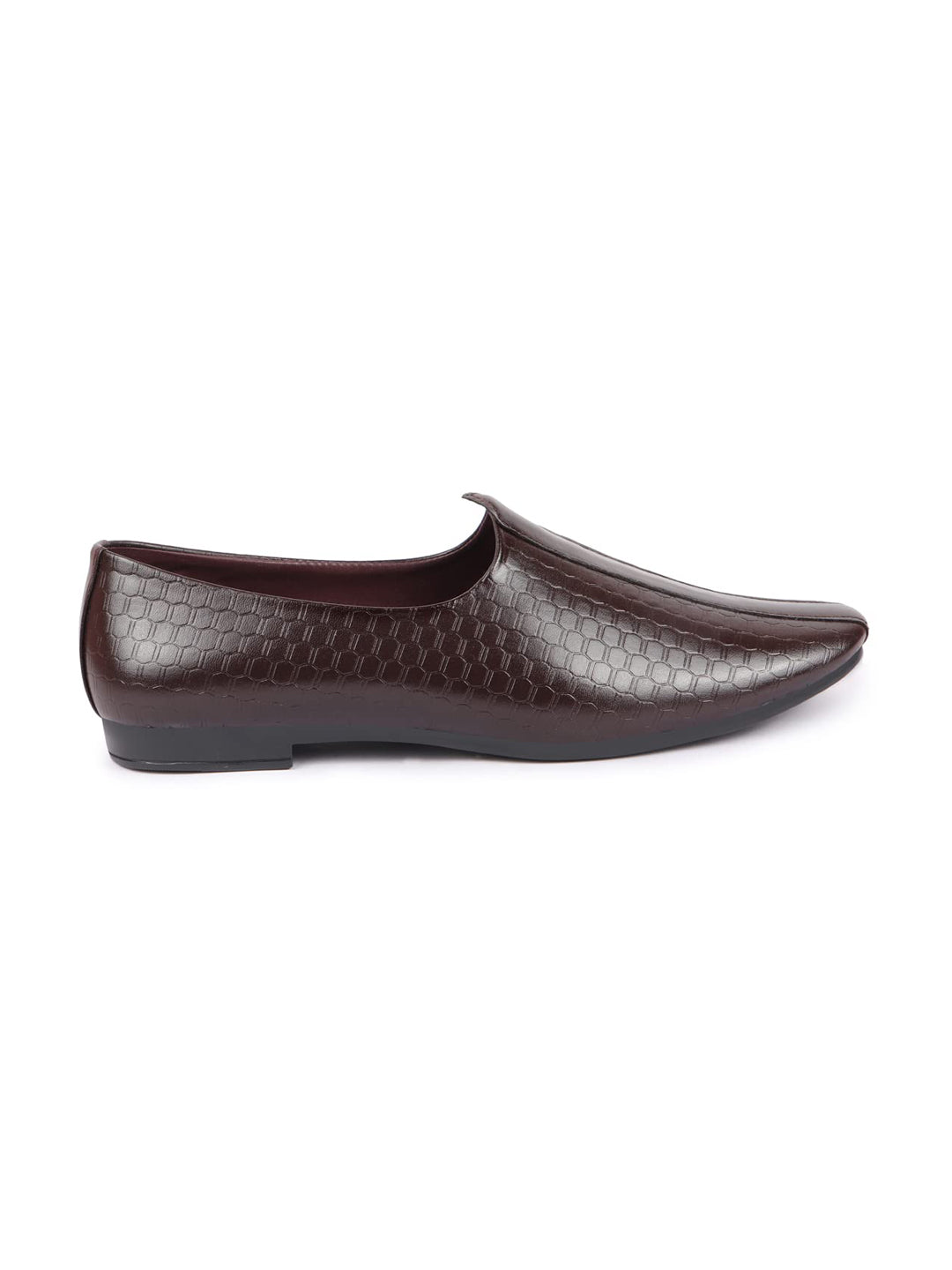 Basics Men Brown Embossed Design Ethnic Slip On Juttis and Mojaris