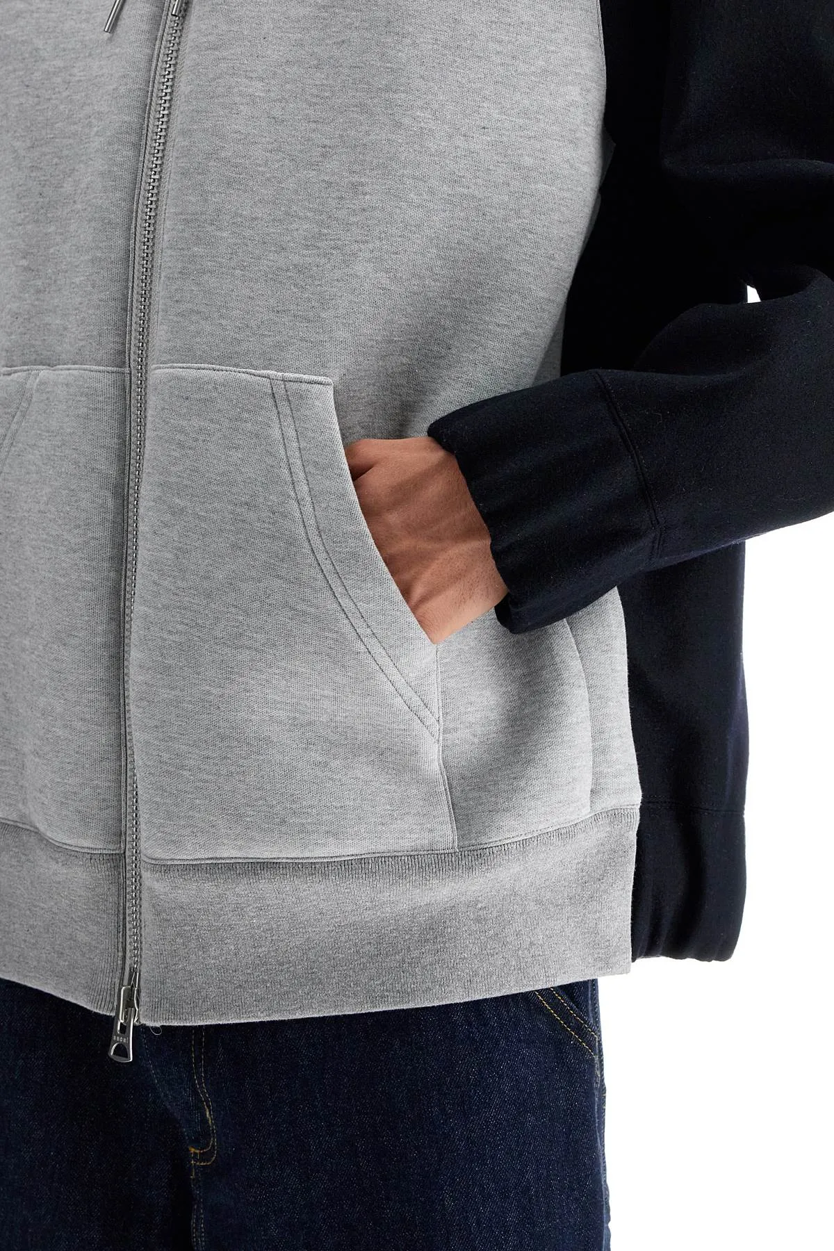 bicolor sweatshirt with zip and hood 24 03418M L/GRAY×D/NAVY