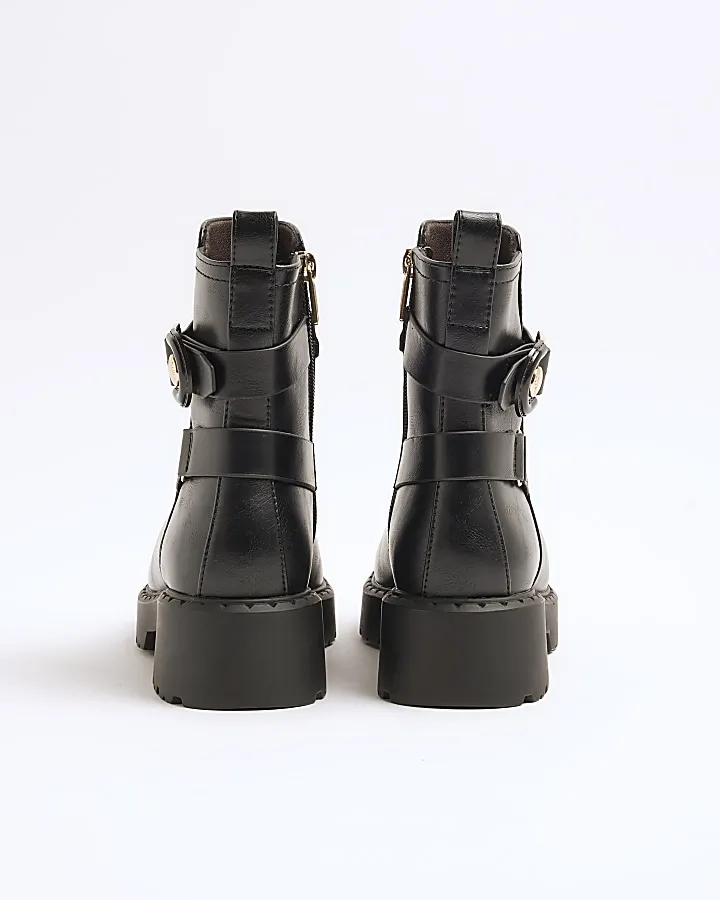 Black buckle chunky ankle boots