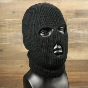 Black Snug Fit Three Hole Balaclava | Black Knit Ski Mask