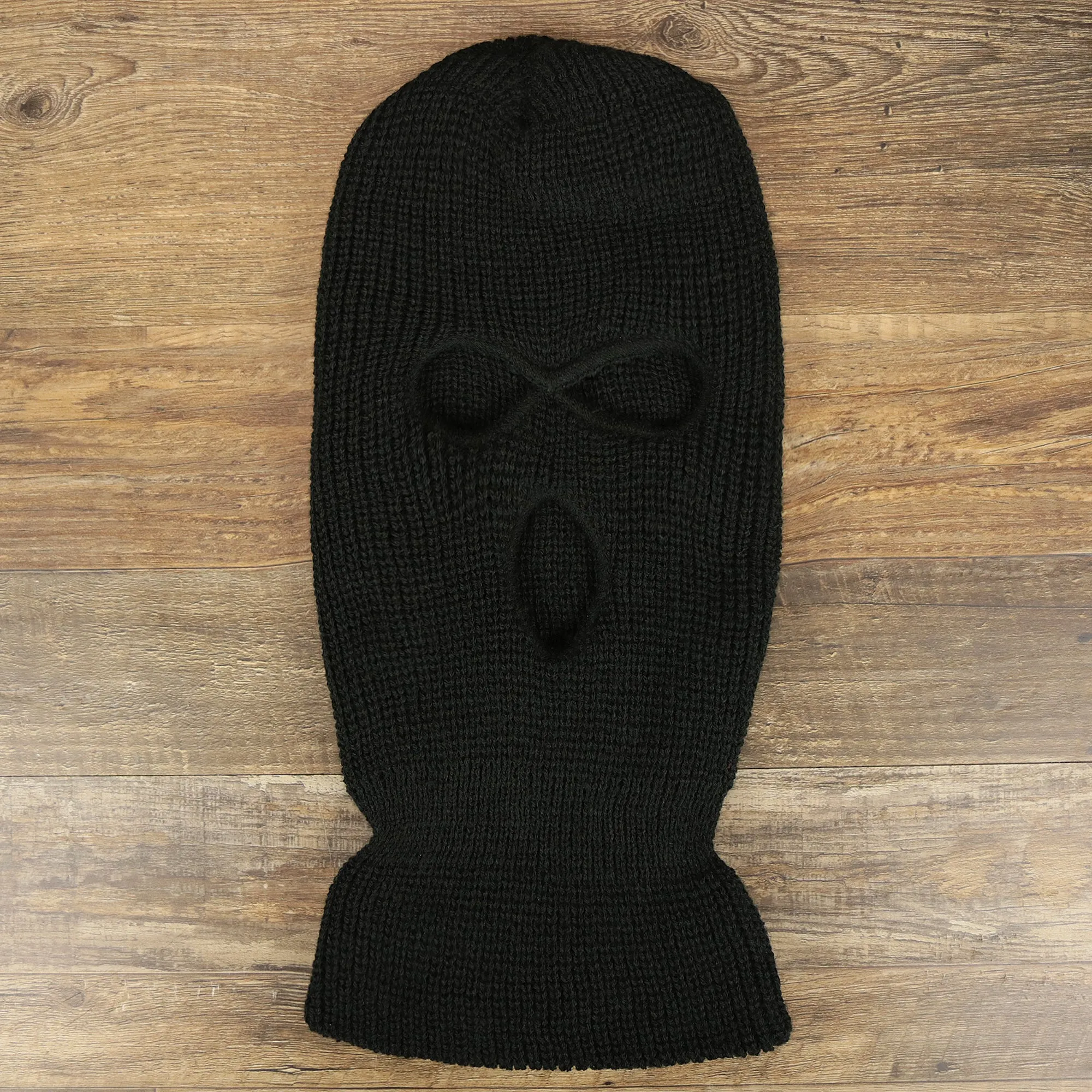 Black Snug Fit Three Hole Balaclava | Black Knit Ski Mask