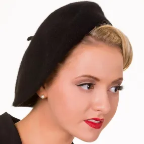 Black Vintage Woolen Beret Hat