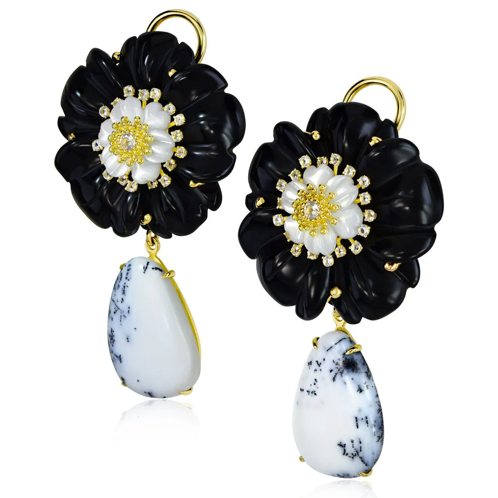 Blossom Convertible Earrings with Carved Onyx & Agate