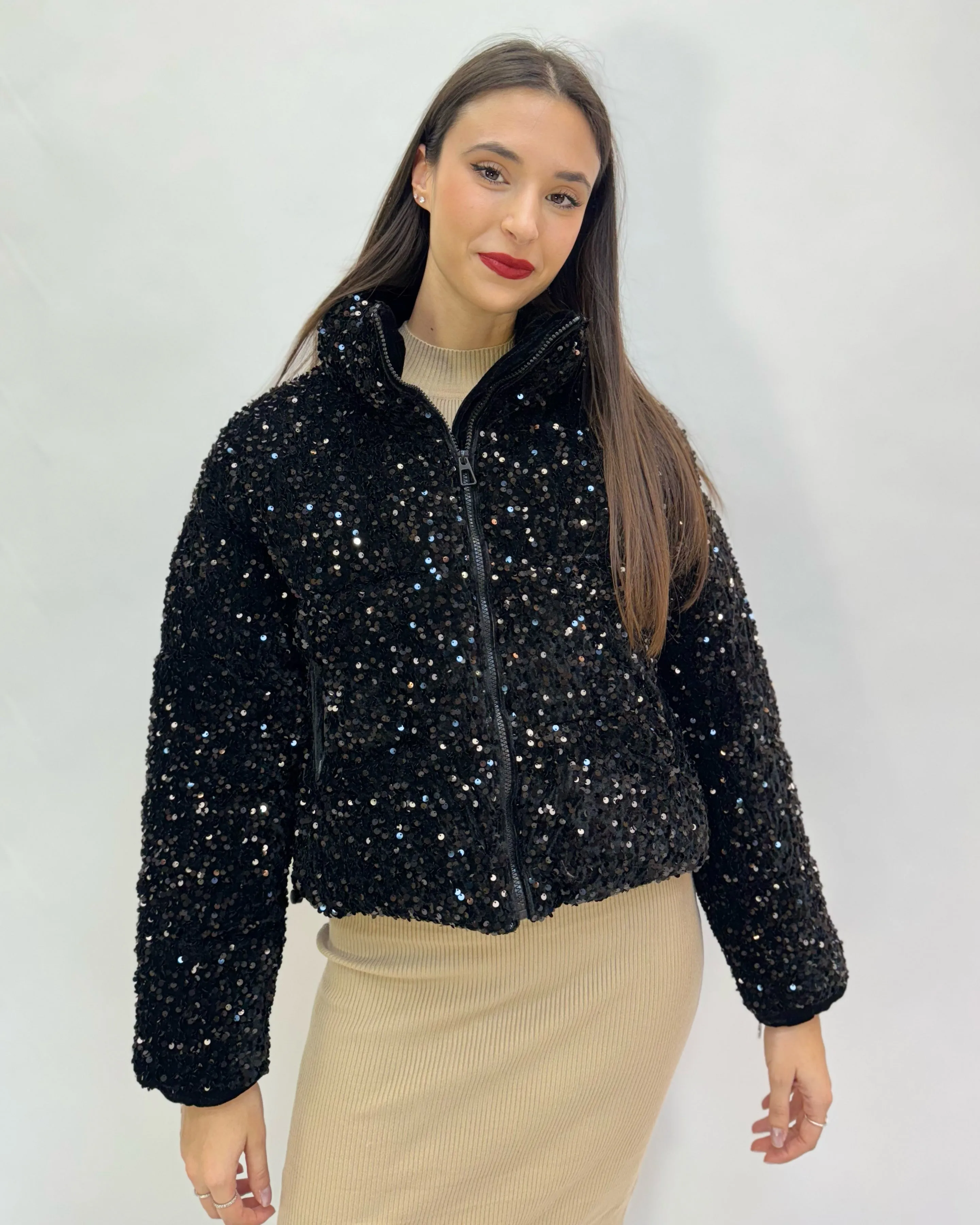 Bomber foderato con paillettes