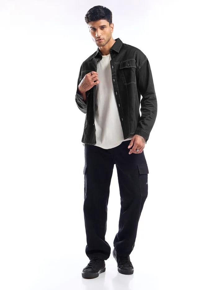 Buy Black Contrast Stitch Jacket Shirt for Men Online in India -Beyoung