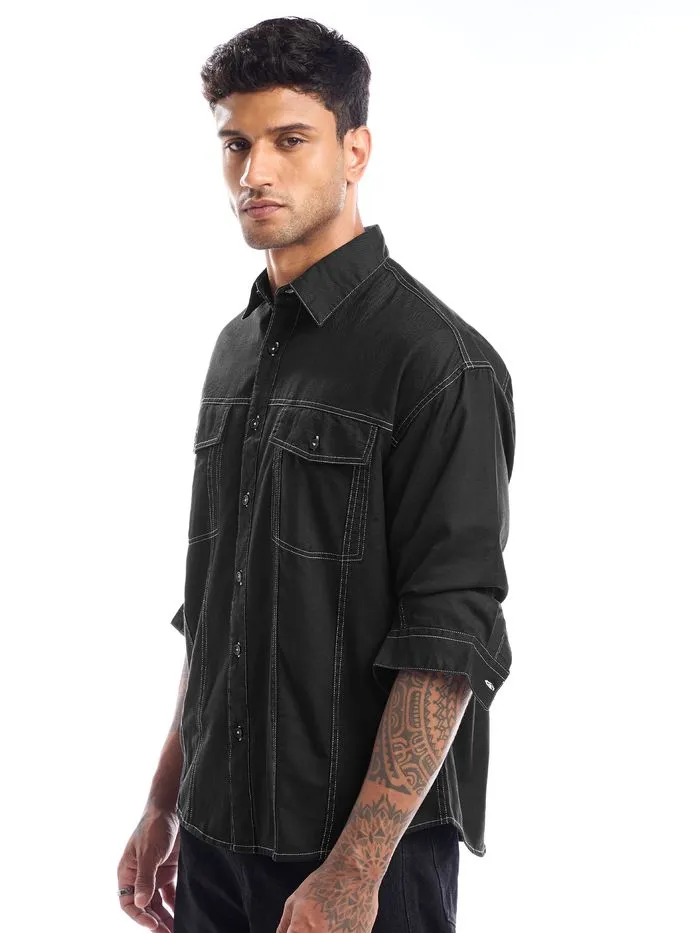 Buy Black Contrast Stitch Jacket Shirt for Men Online in India -Beyoung