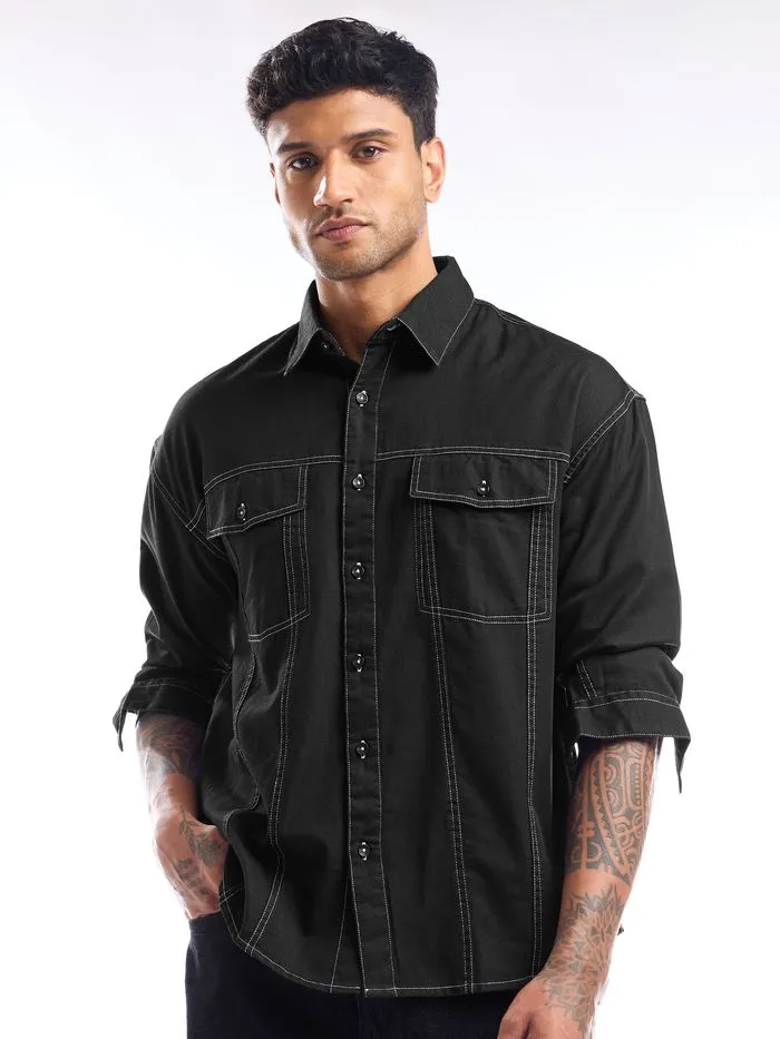 Buy Black Contrast Stitch Jacket Shirt for Men Online in India -Beyoung