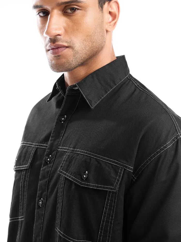 Buy Black Contrast Stitch Jacket Shirt for Men Online in India -Beyoung