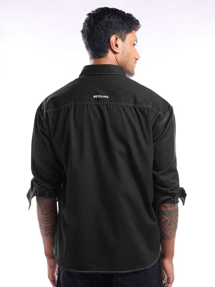 Buy Black Contrast Stitch Jacket Shirt for Men Online in India -Beyoung