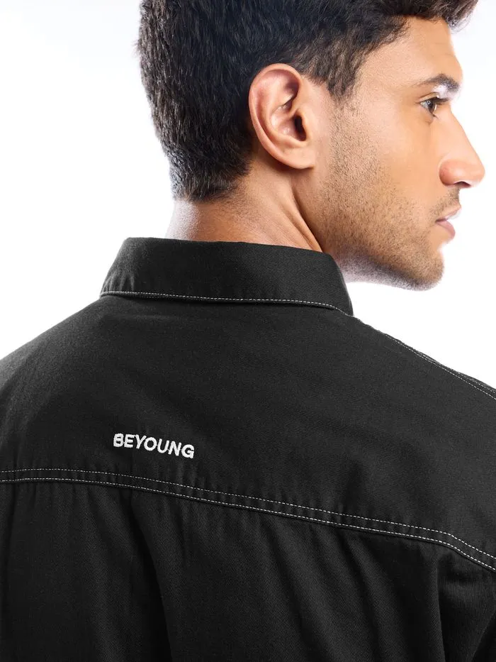 Buy Black Contrast Stitch Jacket Shirt for Men Online in India -Beyoung