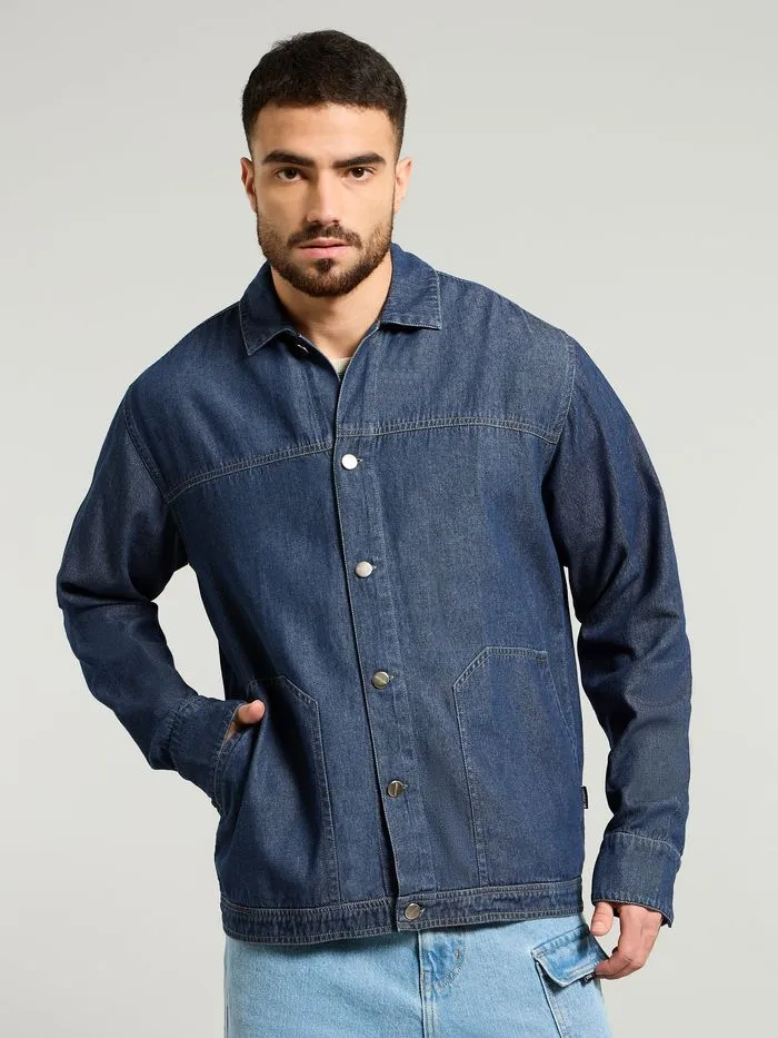 Buy Dark Blue Denim Jacket Shirt Online in India -Beyoung