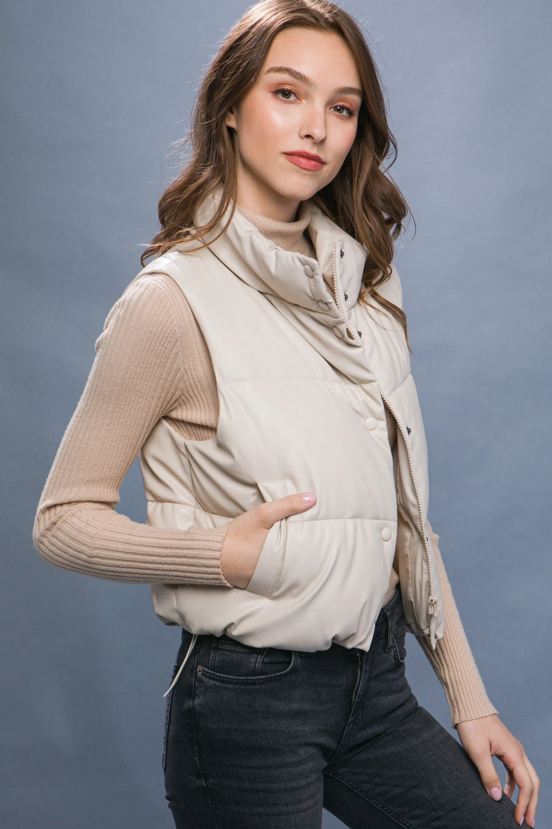 CANDACE RELAXED CROPPED PUFFER VEST | CREAM