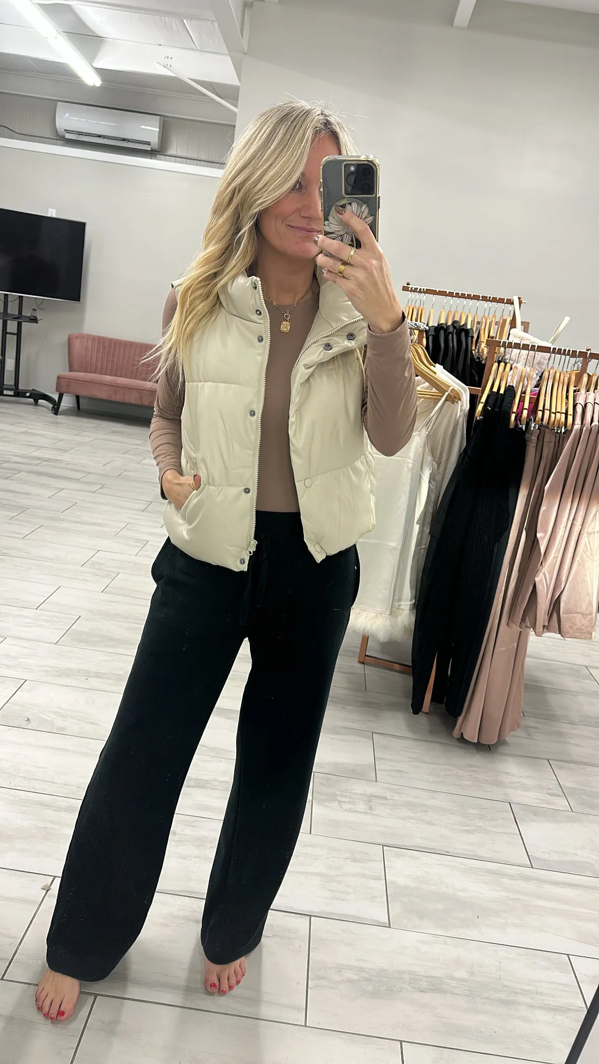 CANDACE RELAXED CROPPED PUFFER VEST | CREAM