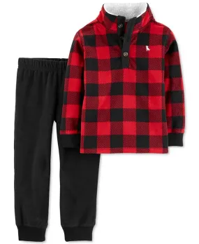 Carter's Baby Boy's 2 Pc Buffalo Check Fleece Pullover & Jogger Pants Set Red