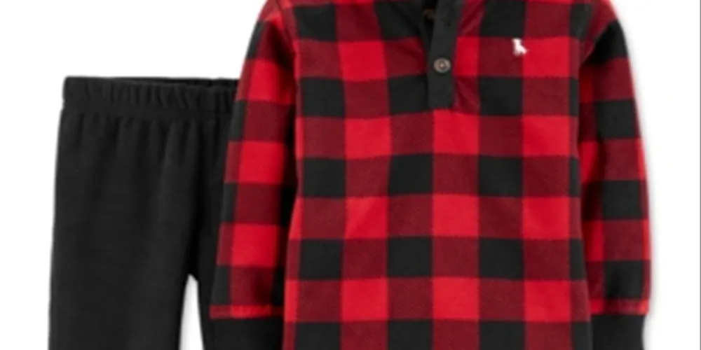 Carter's Baby Boy's 2 Pc Buffalo Check Fleece Pullover & Jogger Pants Set Red