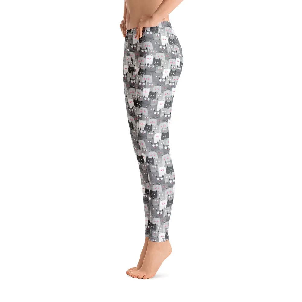 Cats Gray and White Leggings