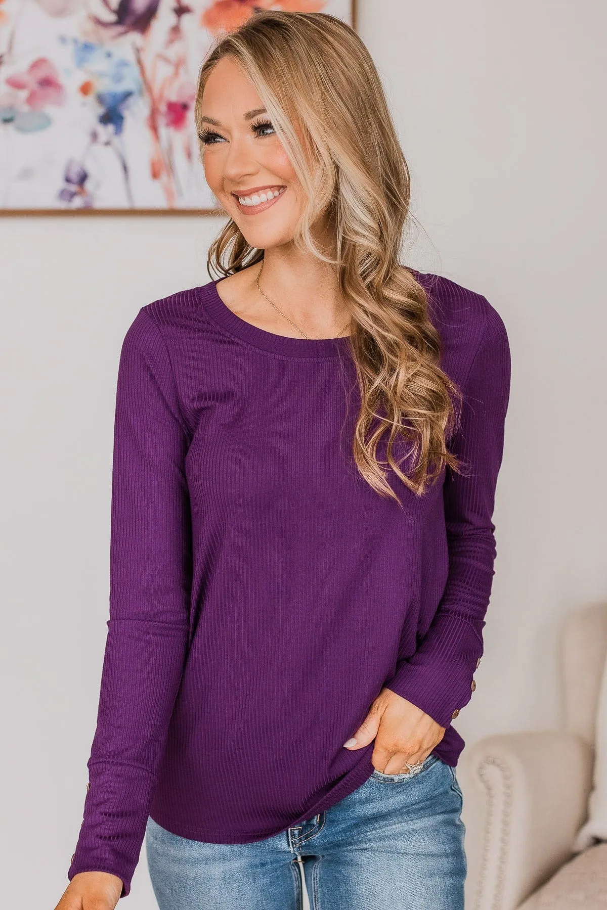 Caught Up In Love Knit Top- Dark Purple