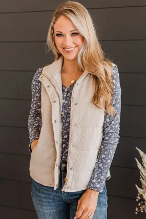 Claim To Love Knit Puffer Vest- Light Taupe