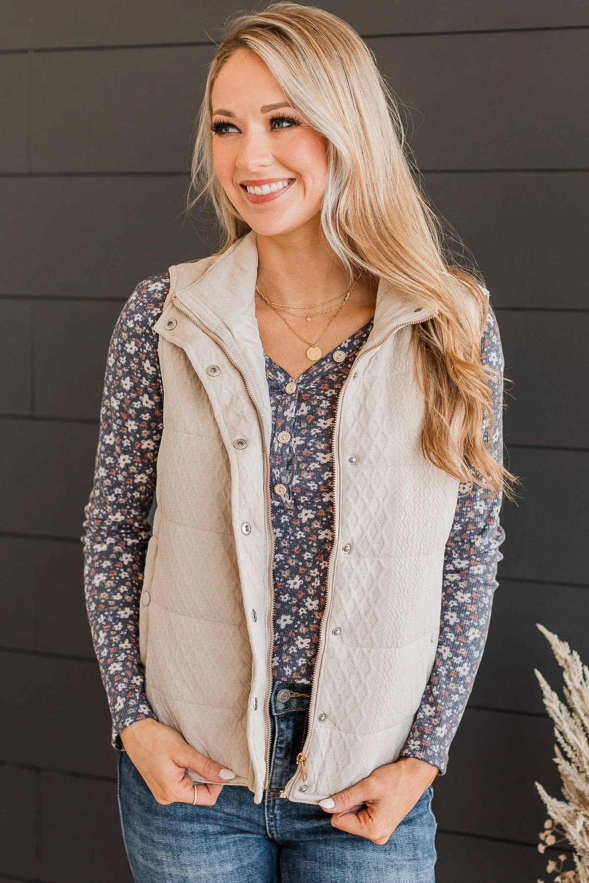 Claim To Love Knit Puffer Vest- Light Taupe