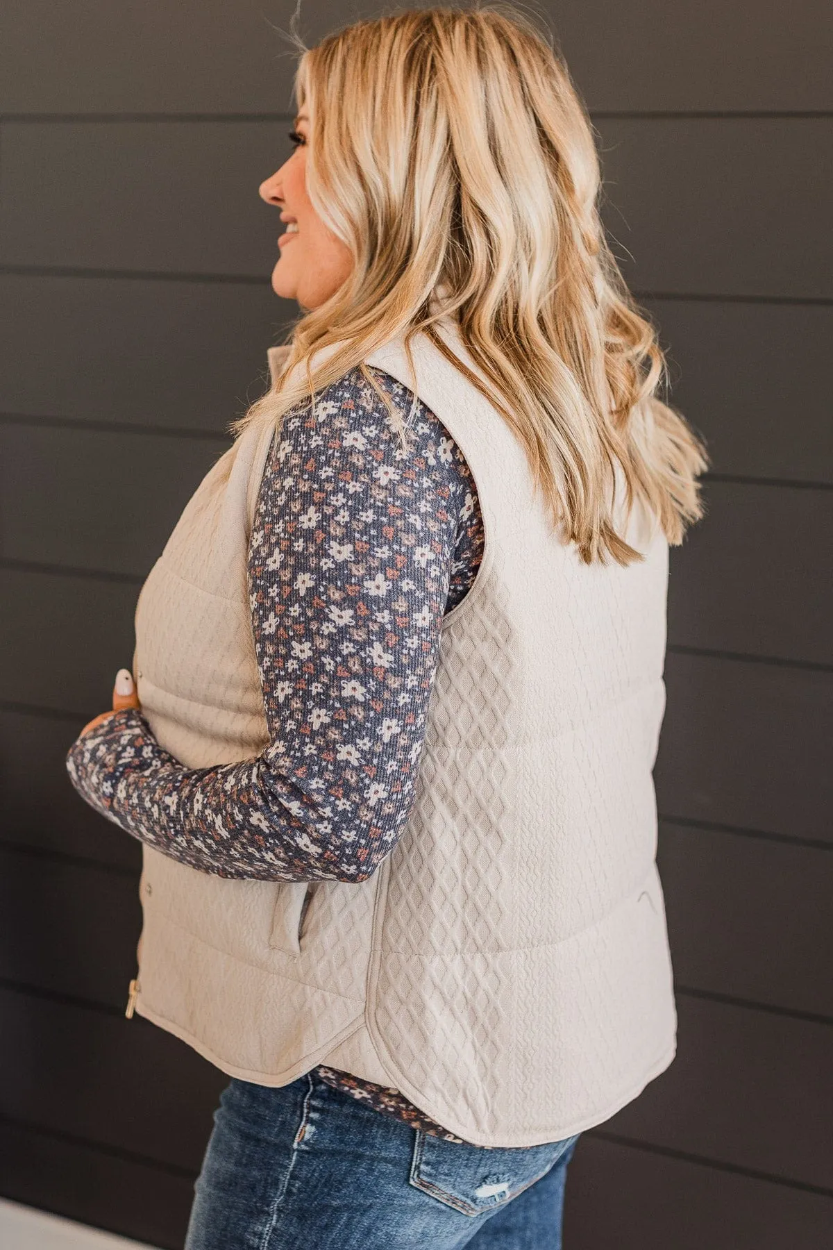 Claim To Love Knit Puffer Vest- Light Taupe