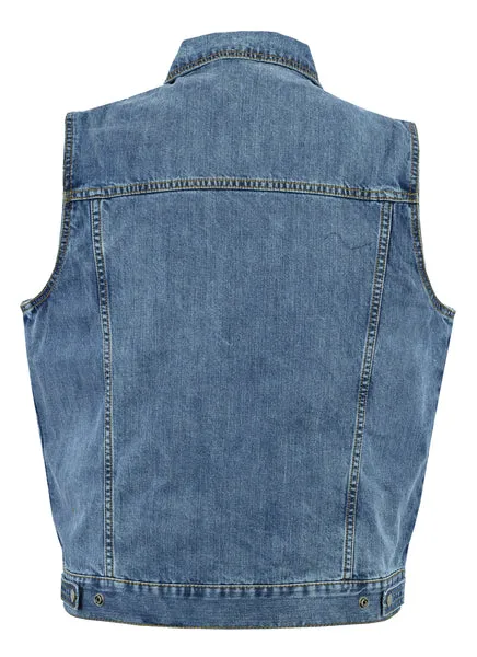 Classic Blue Denim Snap Front Button Vest (Battle Vest)