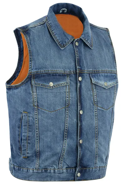 Classic Blue Denim Snap Front Button Vest (Battle Vest)