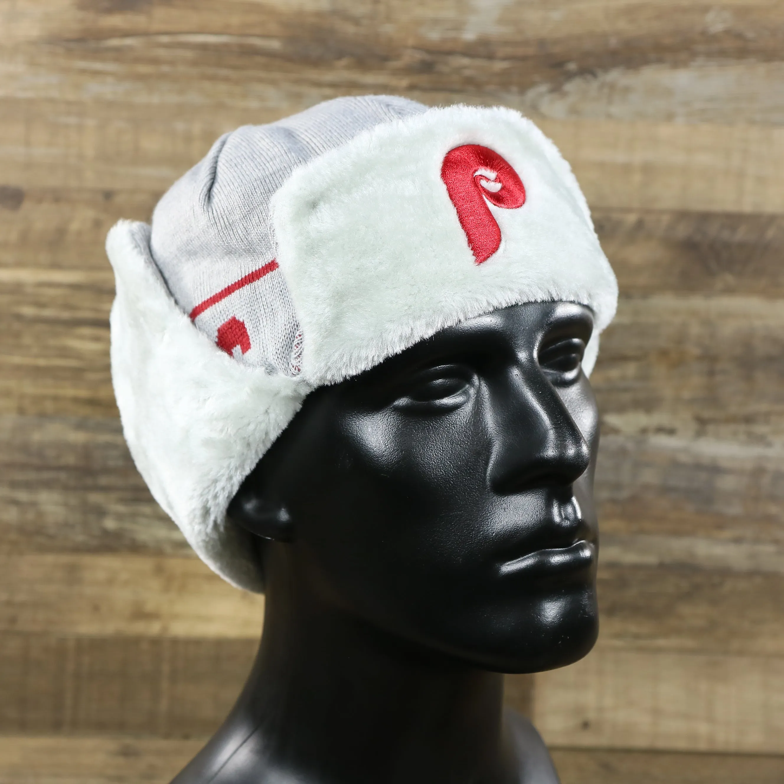 Cooperstown Philadelphia Phillies Logo Wrapped Around Wordmark Trapper Hat | Gray Ushanka Hat