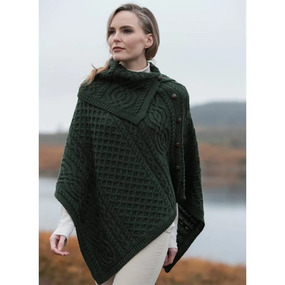 Cowl Neck Button Wool Poncho Made In Ireland