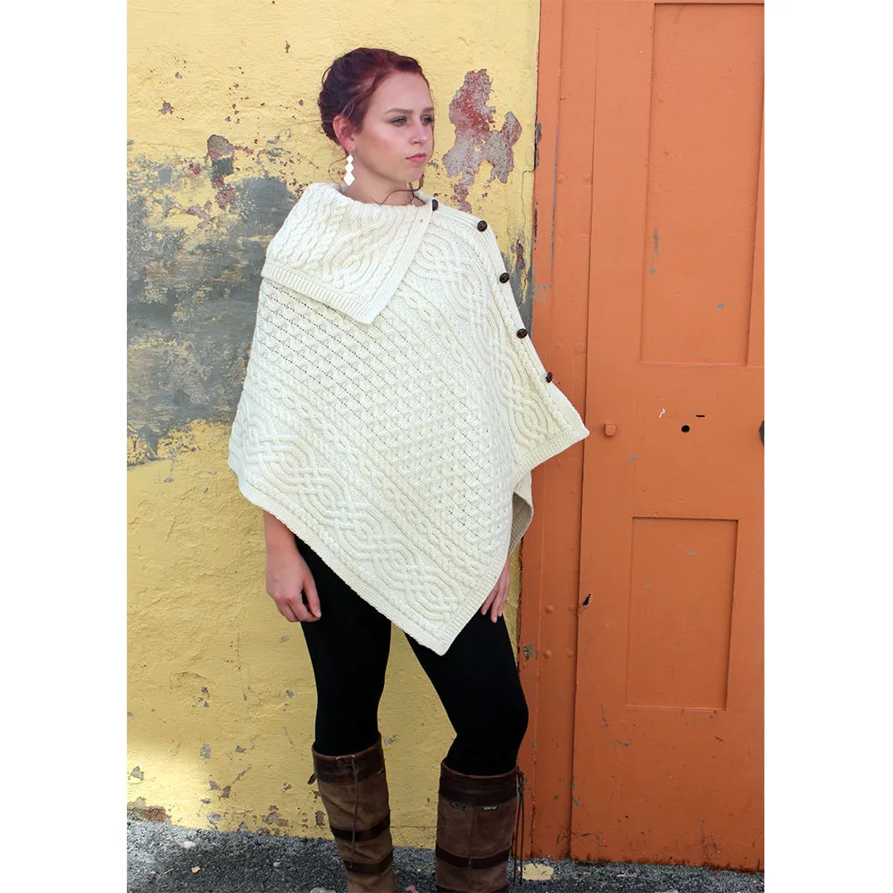 Cowl Neck Button Wool Poncho Made In Ireland