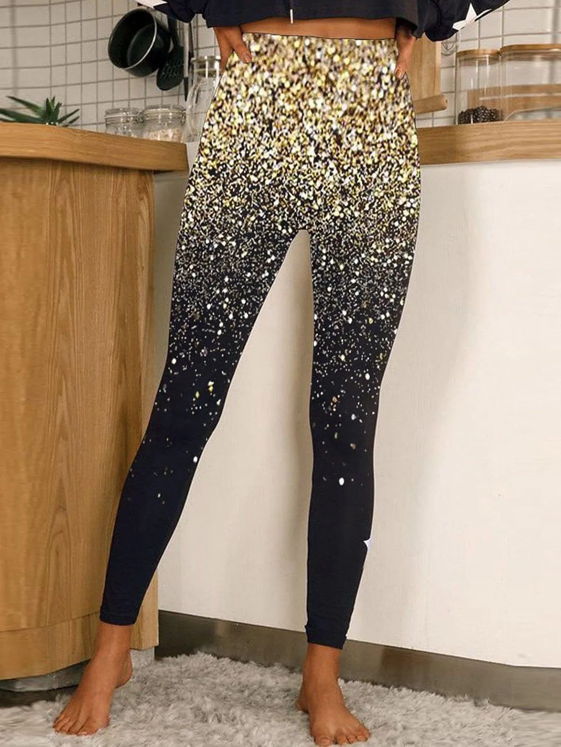 Designer Sparkle & Shine Weekend Yoga Print High-Waisted Tights Leggings