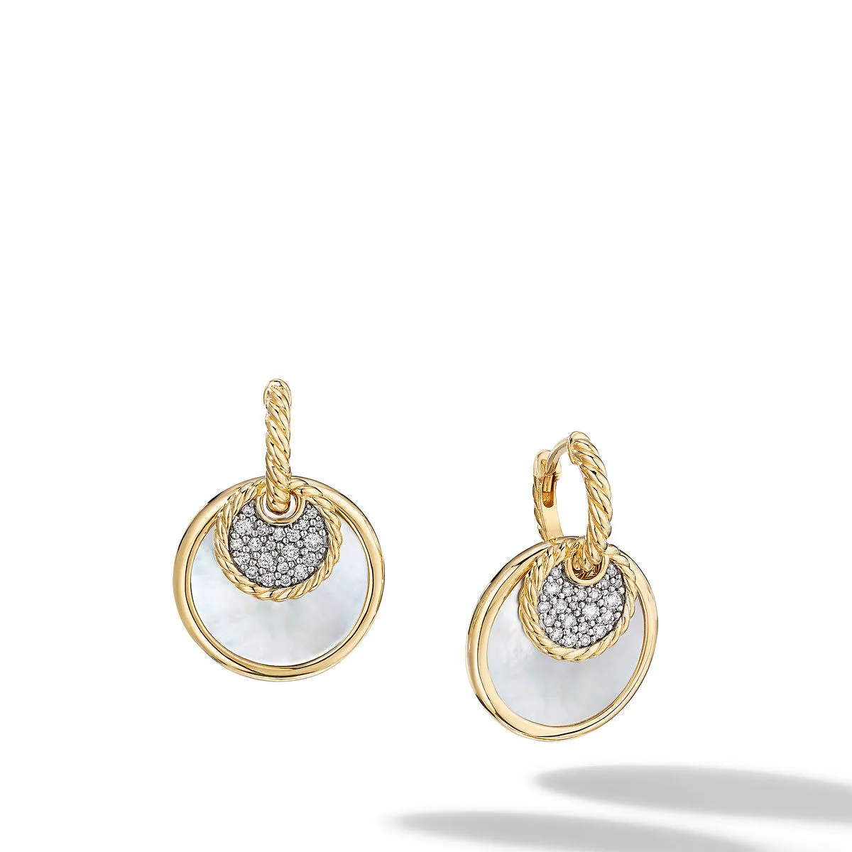 DY Elements Convertible Drop Earrings in 18K Yellow Gold with Black Onyx and Mother of Pearl and Pave Diamonds