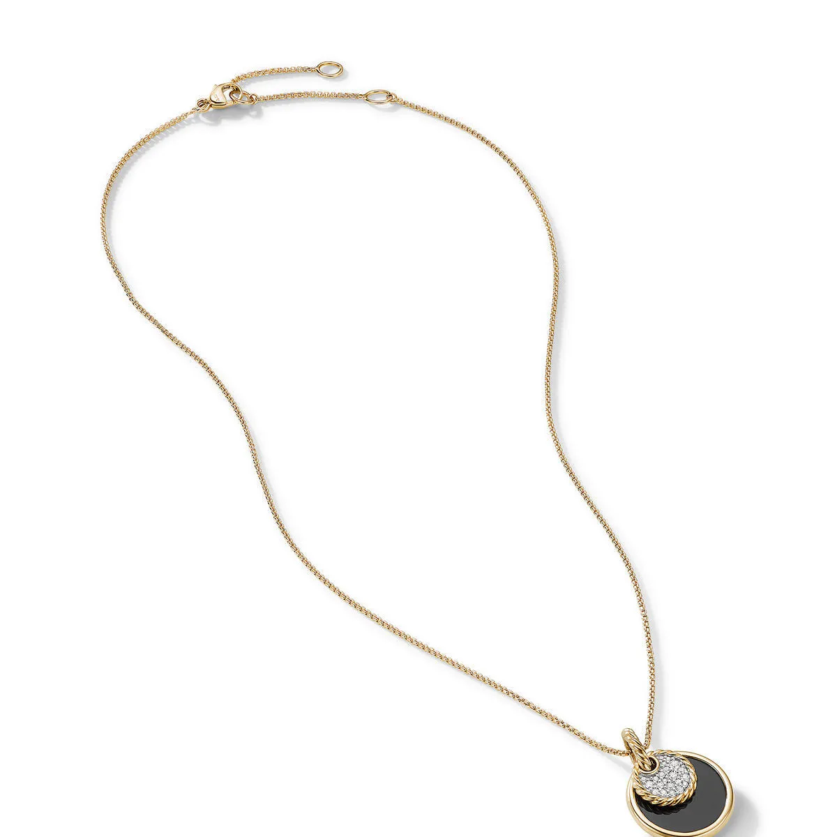 DY Elements Small Convertible Pendant Necklace in 18K Yellow Gold with Black Onyx and Mother of Pearl and Pave Diamonds