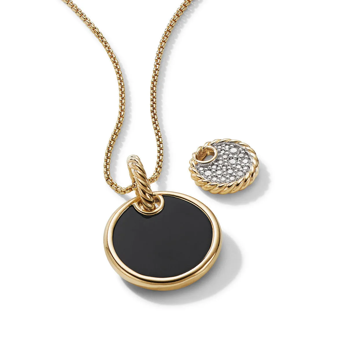 DY Elements Small Convertible Pendant Necklace in 18K Yellow Gold with Black Onyx and Mother of Pearl and Pave Diamonds