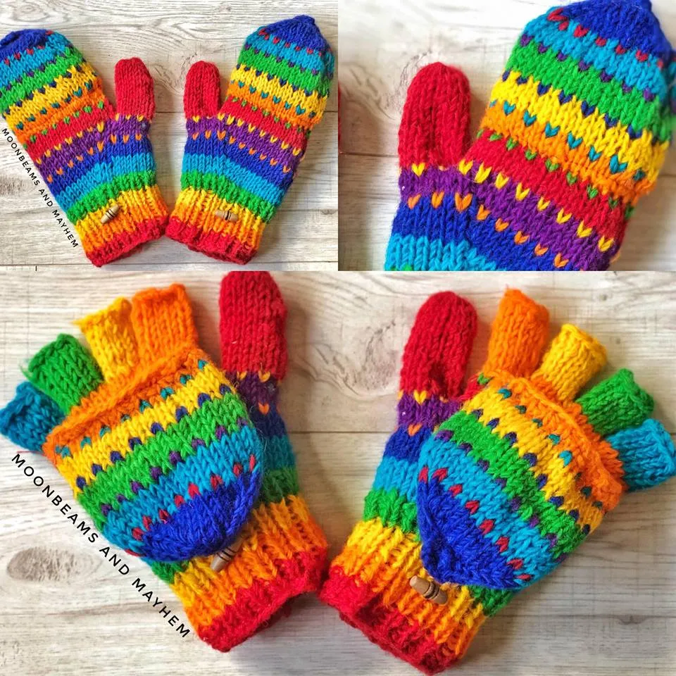 FABULOUS FLEECE LINED RAINBOW SNUGGLE GLOVES / MITTENS