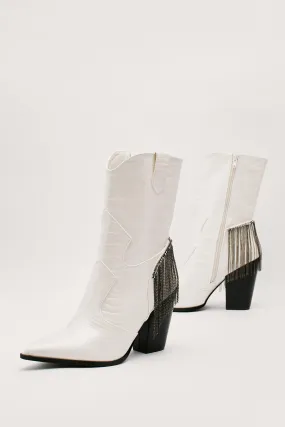 Faux Croc Fringe Cowboy Boots