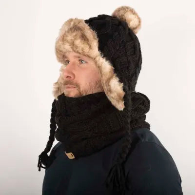 Faux Fur Trapper Hat - Black