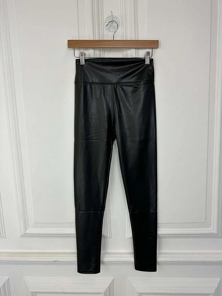 Faux Leather Pull On Leggings - Black