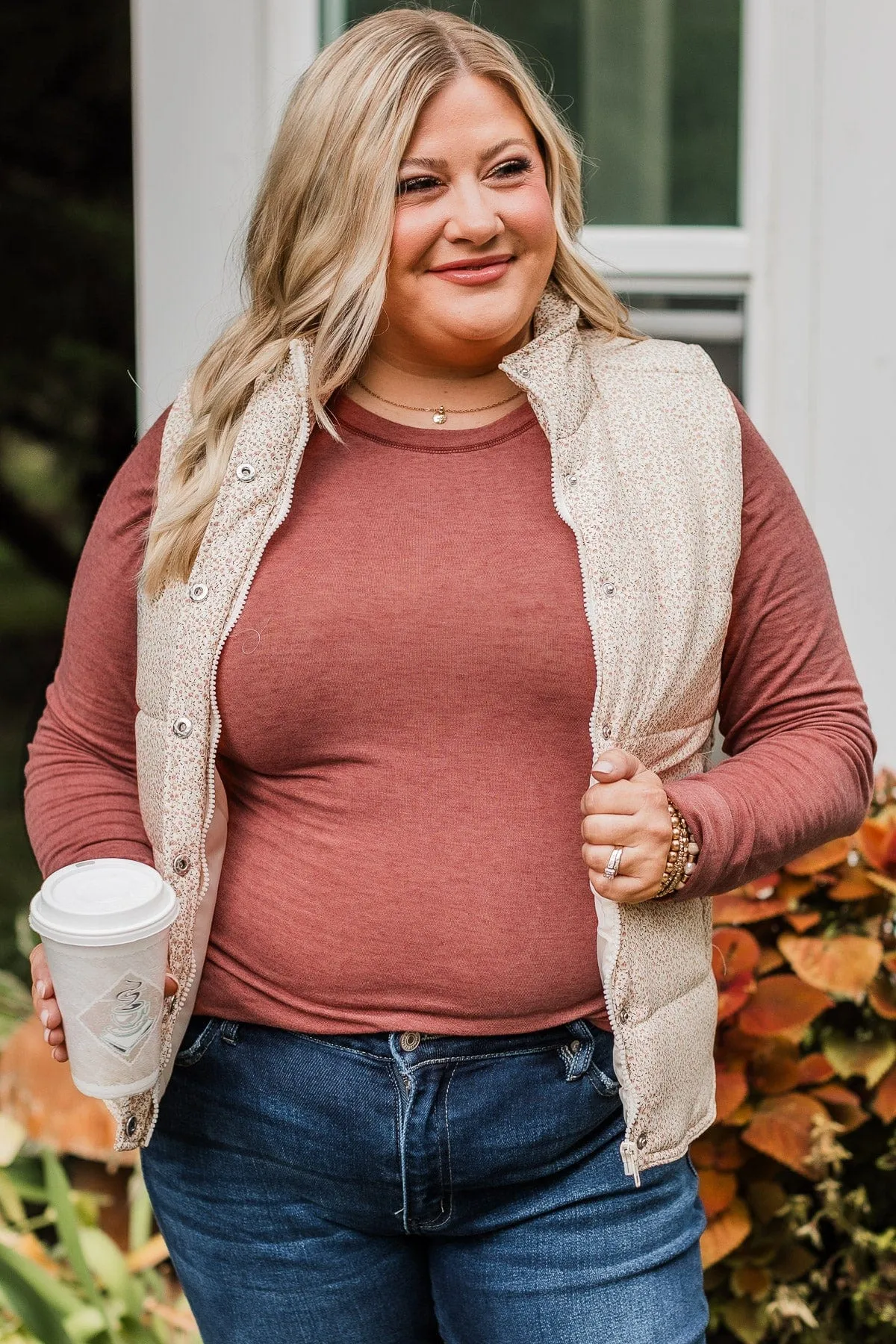 Favorite Of All Floral Puffer Vest- Cream