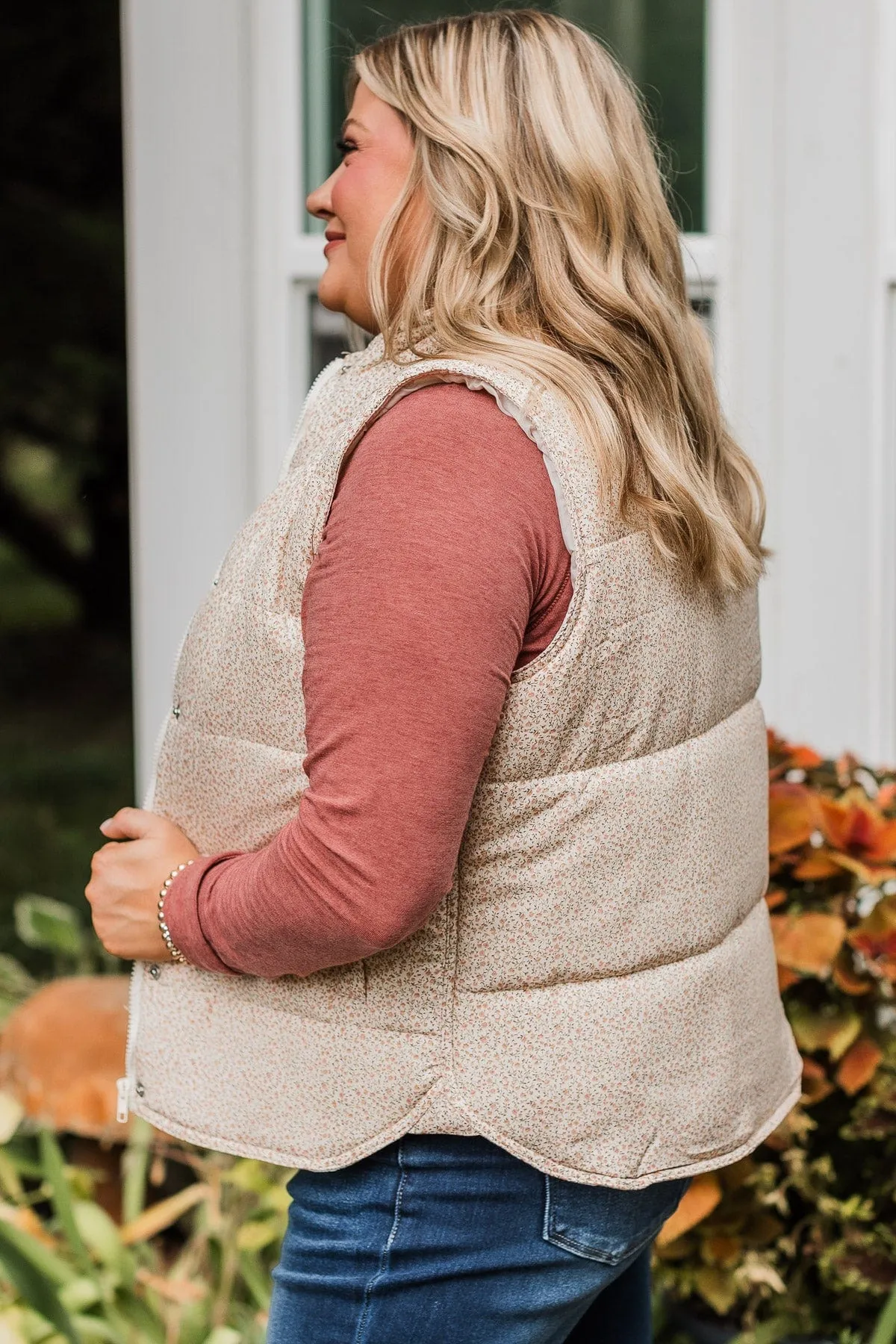 Favorite Of All Floral Puffer Vest- Cream