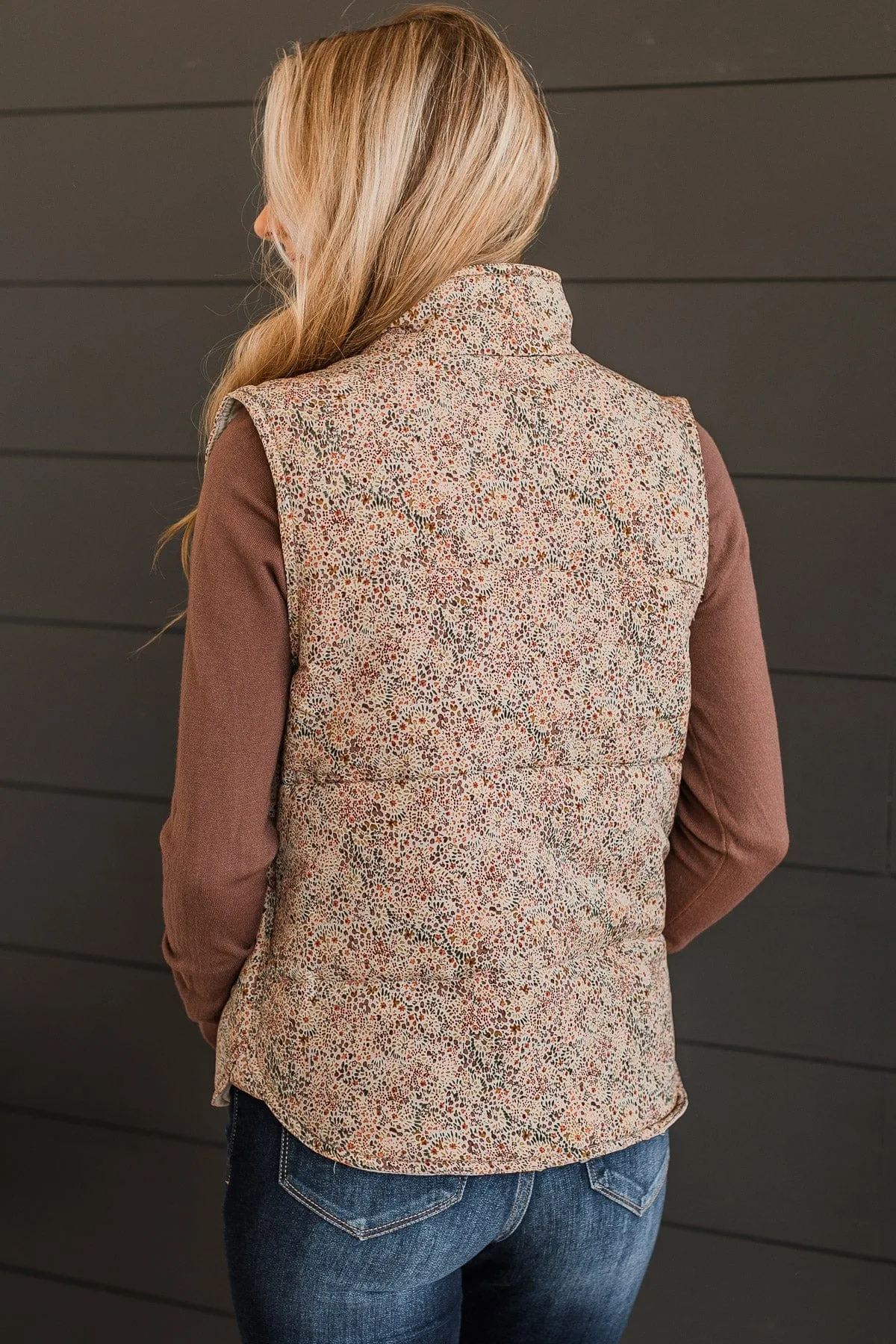 Favorite Of All Floral Puffer Vest- Taupe