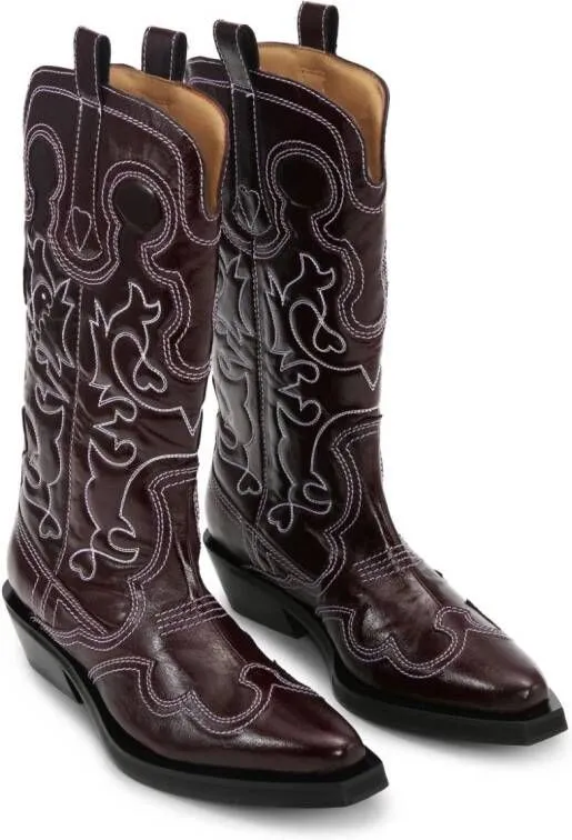 GANNI embroidered leather western boots