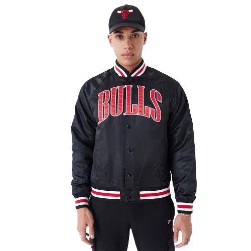 Giacca Bomber Chicago Bulls NBA Applique Satin Nera